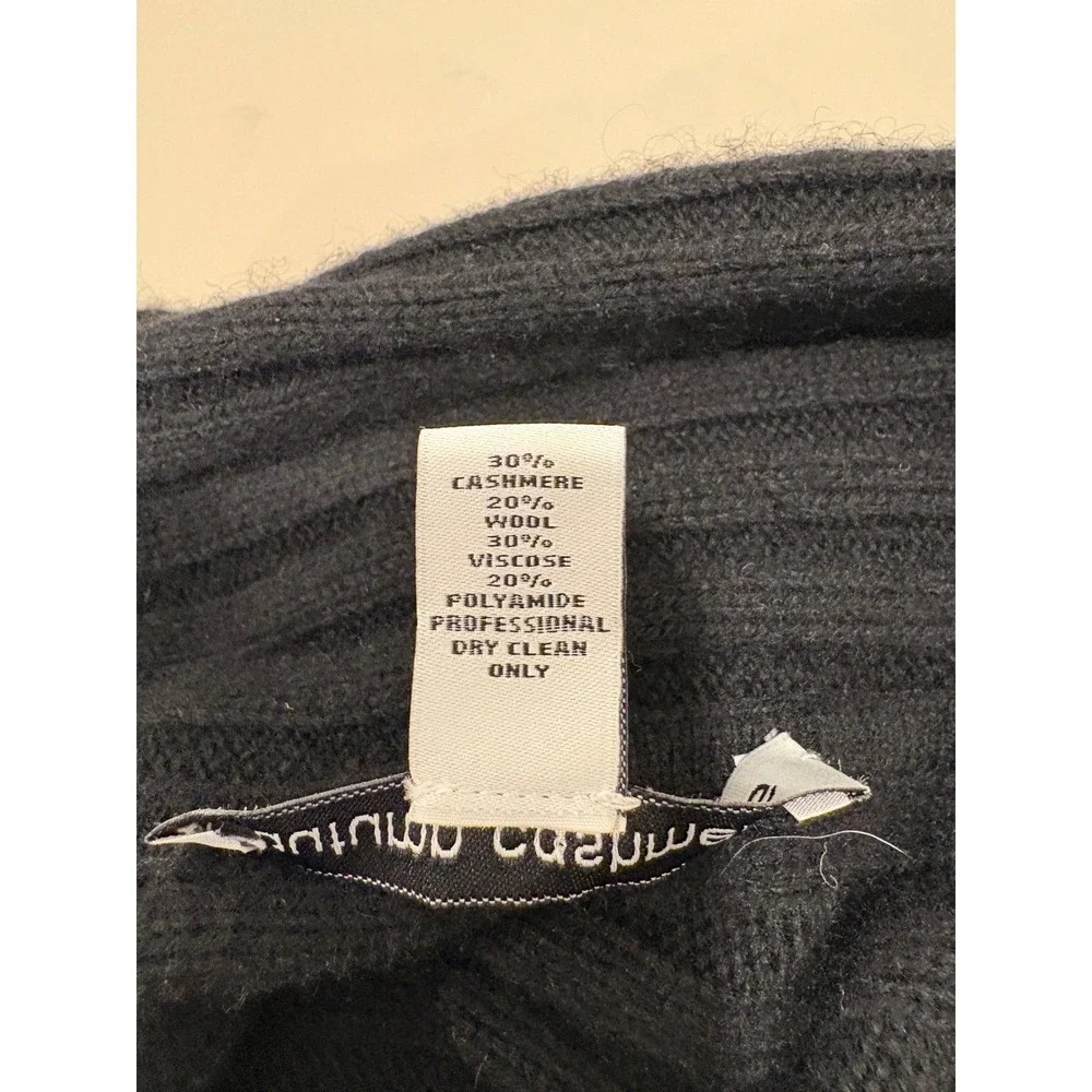 Autumn Cashmere Hybrid scarf cape wrap OS Black Cashmere Wool Blend Ribbed chic
